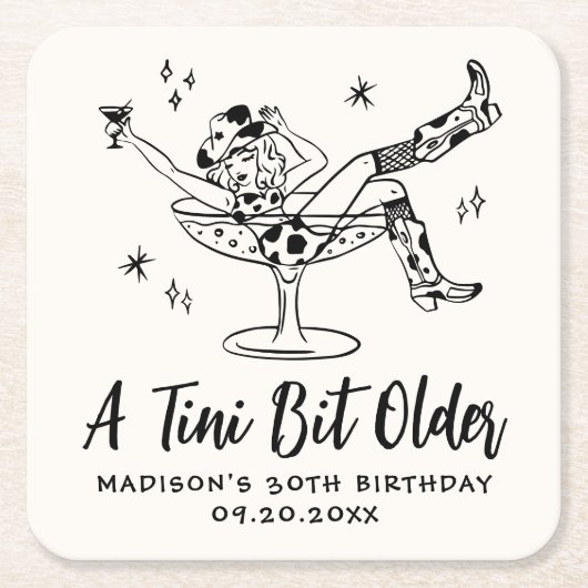 Tiniお洒落の少し古い誕生日パーティー スクエアペーパーコースター (正面)