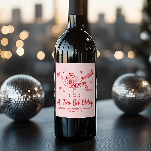 Tiniお洒落は少し古いピンクと赤の誕生日 ワインラベル