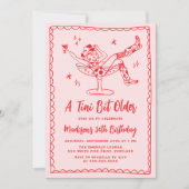 Tiniの少し古いピンクと赤の誕生日パーティー 招待状 (正面)