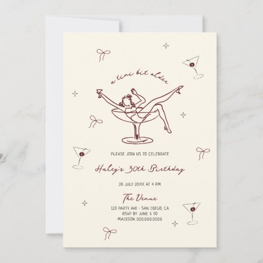 Tiniの少し古いマルーン予測できなの手描き誕生日 招待状 (正面)