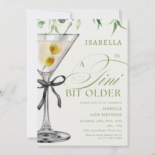 Tiniの少し年上のカクテルアダルト誕生日 招待状 (正面)
