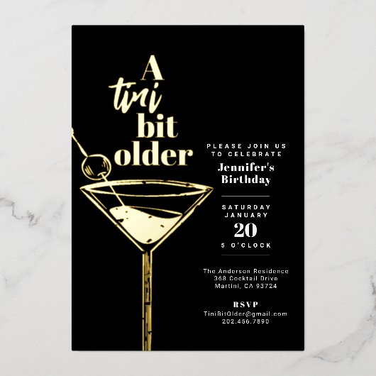 Tiniは少し古い任意の年齢の誕生日カクテルパーティー 箔招待状 (正面)