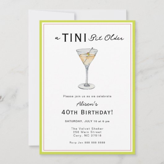 TINIは少し年上のマルティニ大人の誕生日パーティー 招待状 (正面)