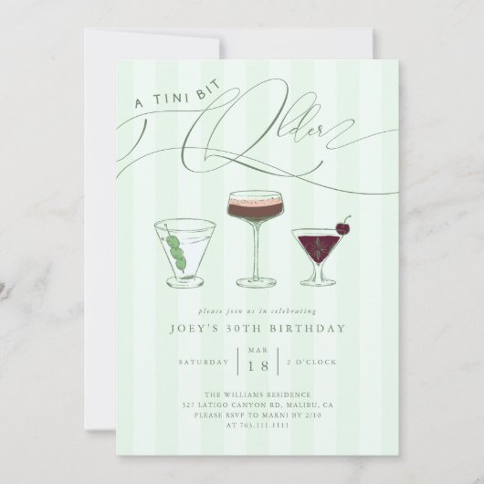 Tiniビット年上のMartini大人の誕生日パーティー 招待状 (正面)