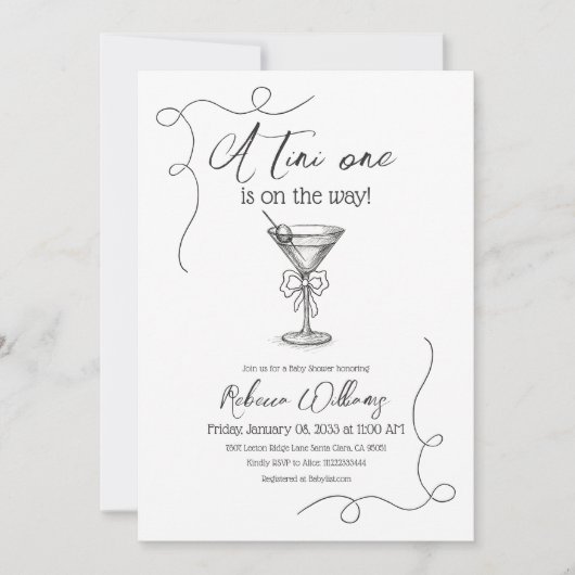 Tini片手で引いたMartiniのベビーシャワー 招待状 (正面)