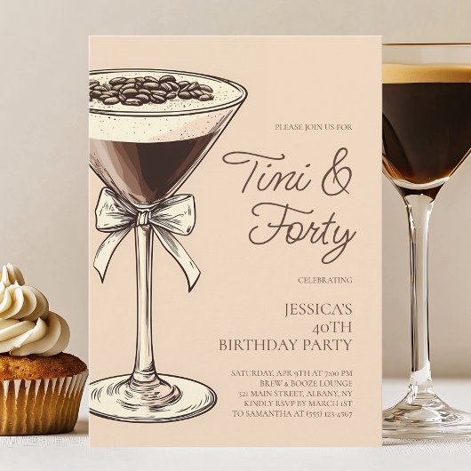 Tini and Forty Script Martini 40th Birthday Party 招待状