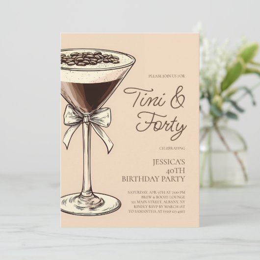 Tini and Forty Script Martini 40th Birthday Party 招待状 (スタンド正面)