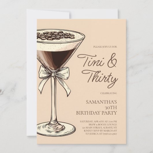 Tini and Thirty Script Martini 30th Birthday Party 招待状 (正面)