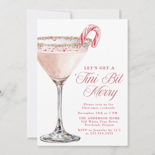 ‘Tini Bit Merry Candy Cane Martini Christmas Party 招待状 (正面)
