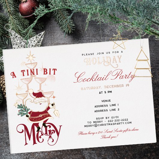 Tini Bit Merry Martini Office Christmas Cocktail 箔招待状
