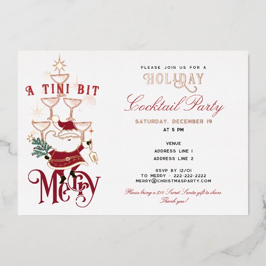 Tini Bit Merry Martini Office Christmas Cocktail 箔招待状 (正面)