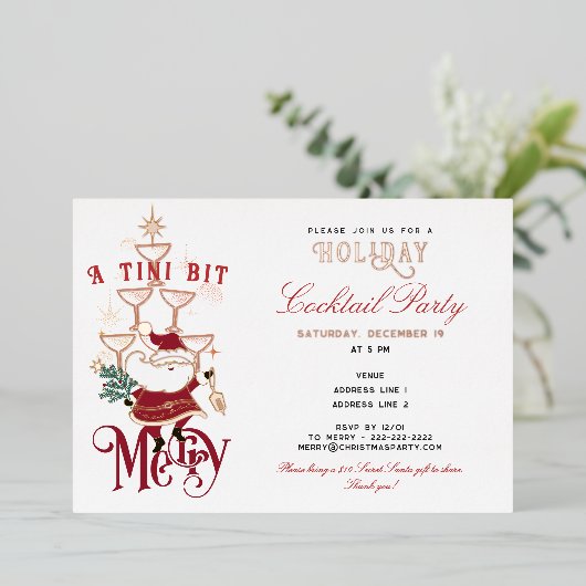 Tini Bit Merry Martini Office Christmas Cocktail 箔招待状 (立ち正面)