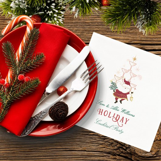 Tini Bit Merry Martini Office Christmas Santa スタンダードカクテルナプキン