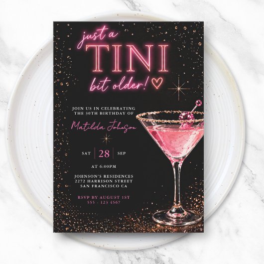 Tini Bit Older ネオン ピンク 30th バースデー 招待状