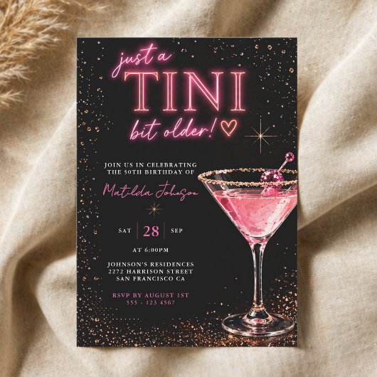 Tini Bit Older ネオン ピンク 50歳の誕生日  招待状