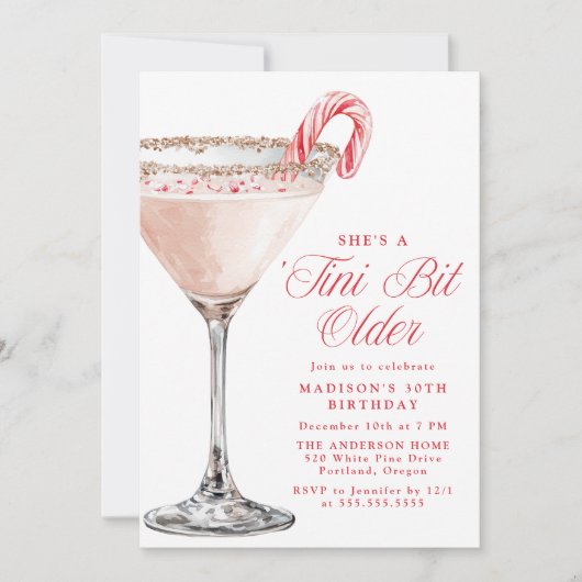 ‘Tini Bit Older Candy Cane Martini Birthday Party 招待状 (正面)