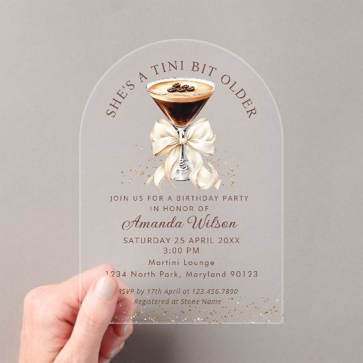 Tini Bit Older Espresso Martini Acrylic Invitation アクリル招待状 (インサイチュ (ポータブル))