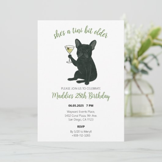 Tini Bit Older Frenchie Martini Birthday 招待状 (スタンド正面)