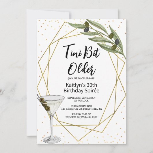Tini Bit Older Martini Soirée Adult Birthday Party 招待状 (正面)