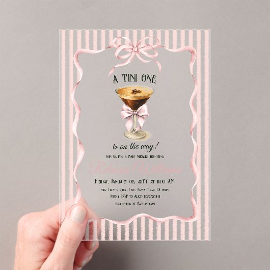 Tini One Bow Coffee Espresso Martini Baby Shower アクリル招待状 (インサイチュ (ポータブル))