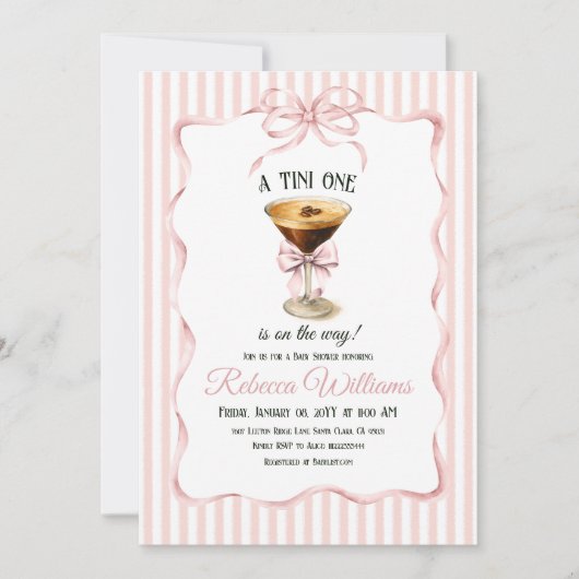 Tini One Bow Coffee Espresso Martini Baby Shower 招待状 (正面)