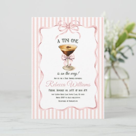 Tini One Bow Coffee Espresso Martini Baby Shower 招待状 (スタンド正面)
