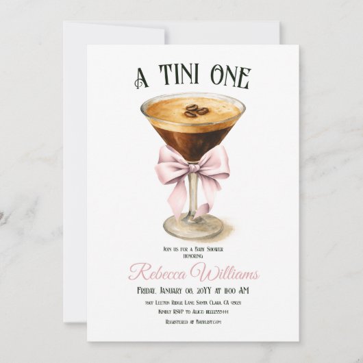 Tini One Bow Espresso Martini Coffee Baby Shower 招待状 (正面)