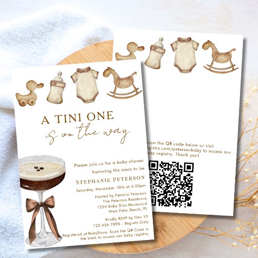 Tini One Espresso Martini Baby Shower QRコード 招待状