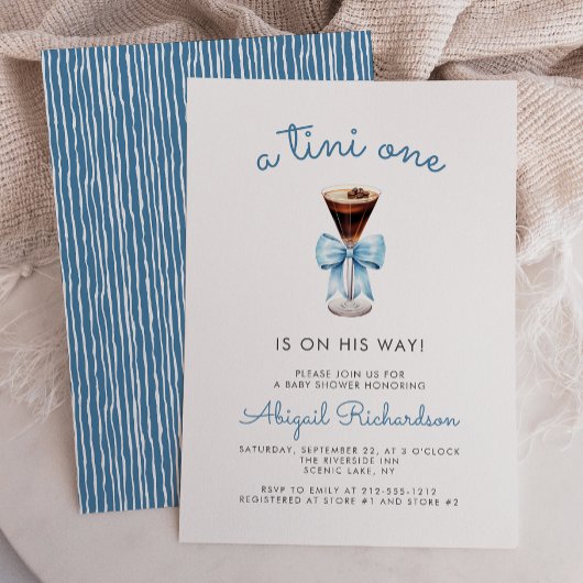 Tini One Espresso Martini Blue Boy Baby Shower 招待状