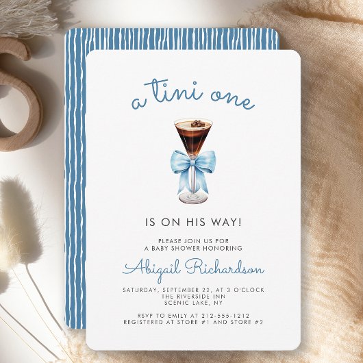 Tini One Espresso Martini Blue Boy Baby Shower 招待状