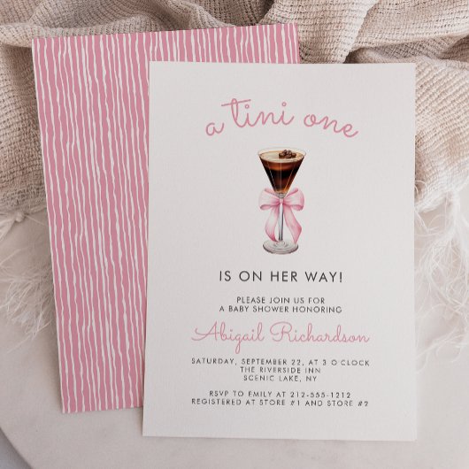 Tini One Espresso Martini Pink Girl Baby Shower 招待状