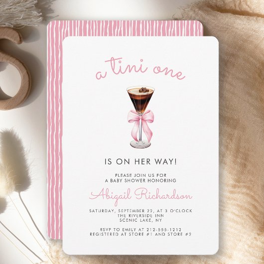 Tini One Espresso Martini Pink Girl Baby Shower 招待状