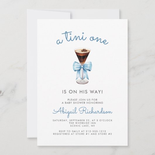 Tini One Espresso Martini QR Code Boy Baby Shower 招待状 (正面)