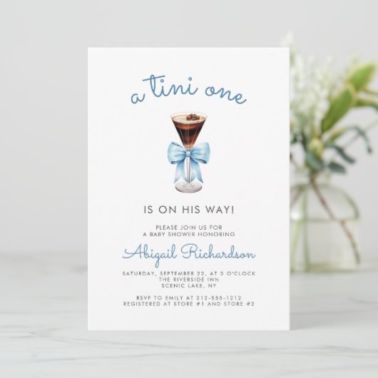 Tini One Espresso Martini QR Code Boy Baby Shower 招待状 (スタンド正面)
