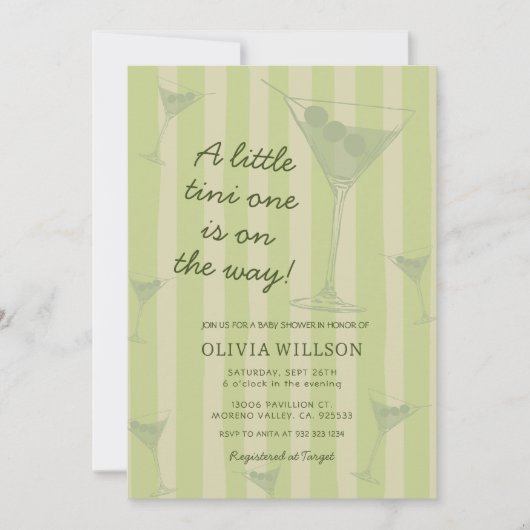 Tini One Is On The Way Martini Baby Shower 招待状 (正面)