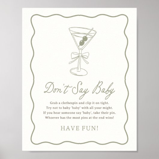 Tini One Martini赤ちゃんシャワーはベビー標識を言わない ポスター (正面)