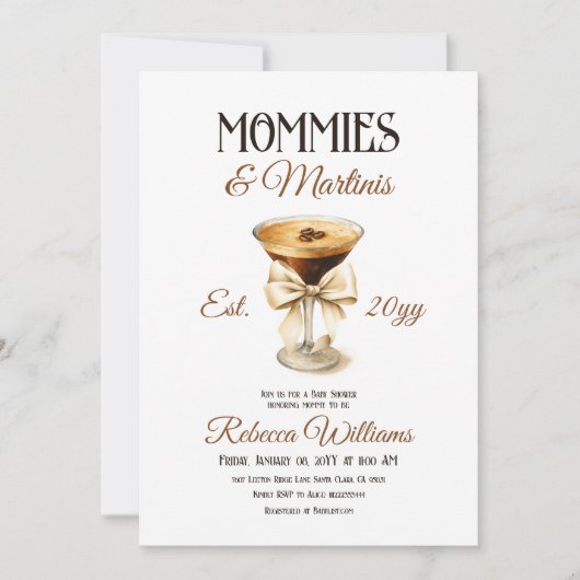 Tini One MomiesとMartini Espresso赤ちゃんシャワー 招待状 (正面)