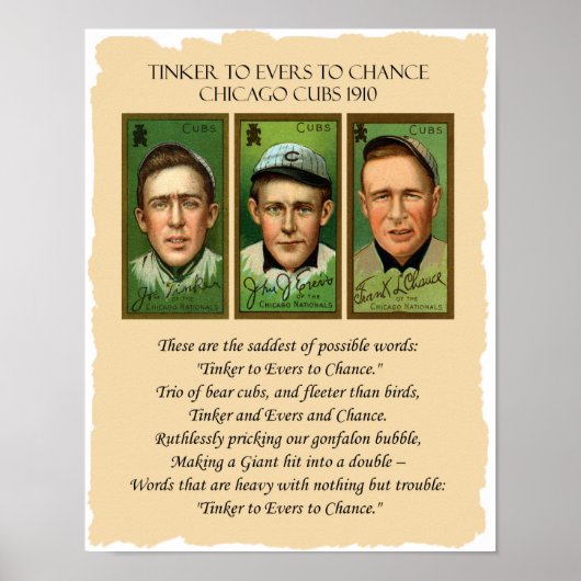 Tinker to Evers to Chance Chicago Cubs 1910詩 ポスター (正面)