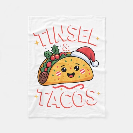 Tinsel And Tacos Cute Christmas Mexican Food Fun  フリースブランケット (正面)