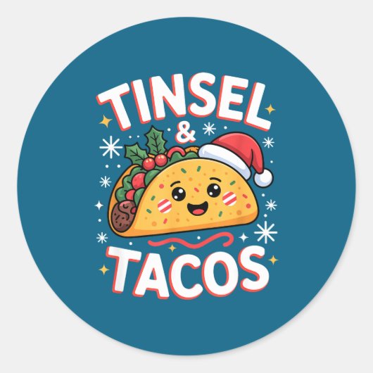 Tinsel And Tacos Cute Christmas Mexican Food Fun  ラウンドシール (正面)