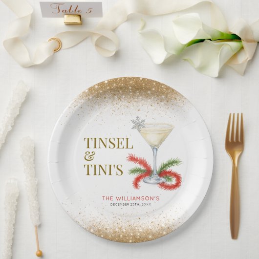 Tinsel and Tinis Christmas Holiday Party ペーパープレート (ウェディング)