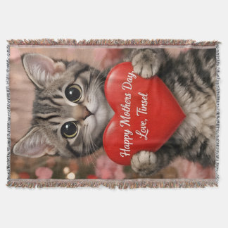Tinsel "Happy Mother's Day Heart Kitten T-Shirt スローブランケット