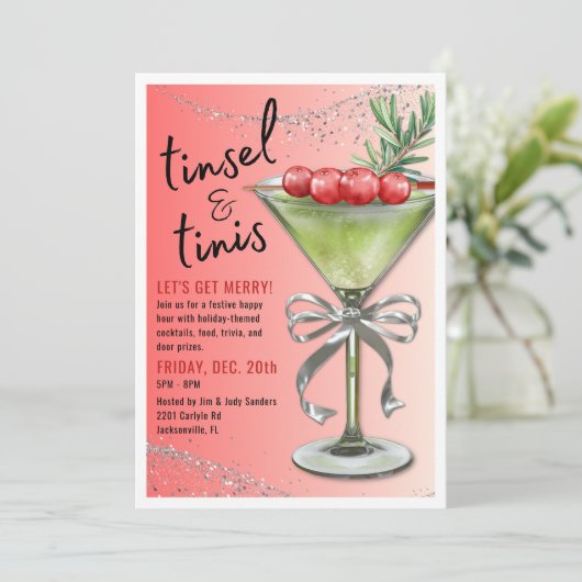 Tinsel & Tinis Holiday Party Invitation 招待状 (スタンド正面)