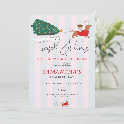 Tinsel & Tinis Tini Weenie Bit Christmas Birthday 招待状 (スタンド正面)
