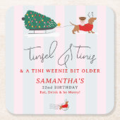 Tinsel & Tinis Tini Weenie Bit Older Xmas Doxie スクエアペーパーコースター (正面)
