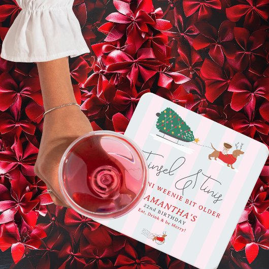 Tinsel & Tinis Tini Weenie Bit Older Xmas Doxie スクエアペーパーコースター