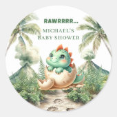 Tiny Baby Dino Stickers for Hatching Soon Shower ラウンドシール (正面)