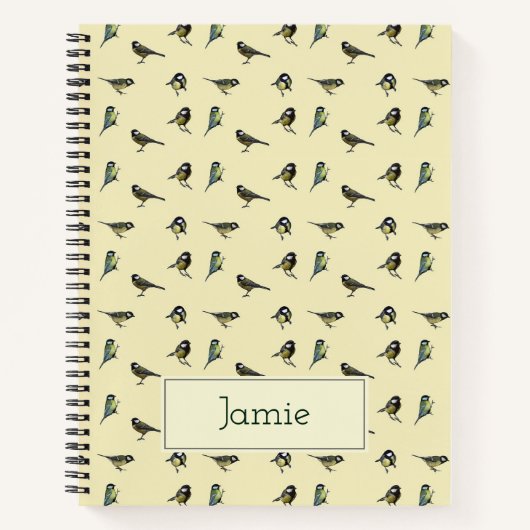 Tiny Birds Pattern on Beige Personalised ノートブック (正面)