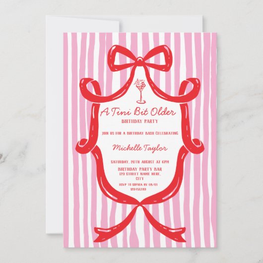 Tiny Bit Older Whimsical Martini Adult Birthday 招待状 (正面)