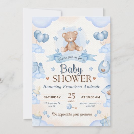 Tiny Blessing Baby Shower Elegant Design 招待状 (正面)